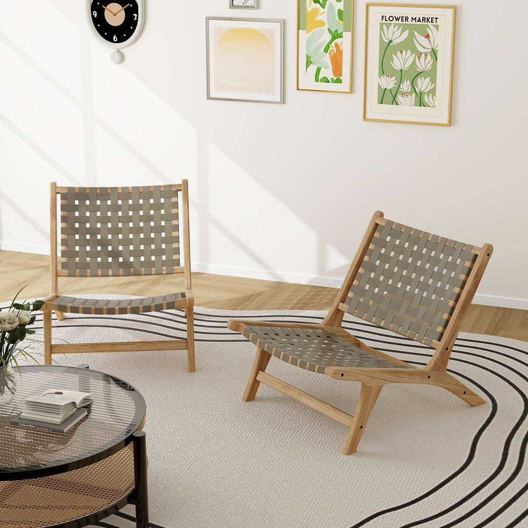 Giantex Woven Accent Chair Set of 1/2, Boho Mid Century Modern Armless Accent Chair w/Nylon Backrest &amp; Seat