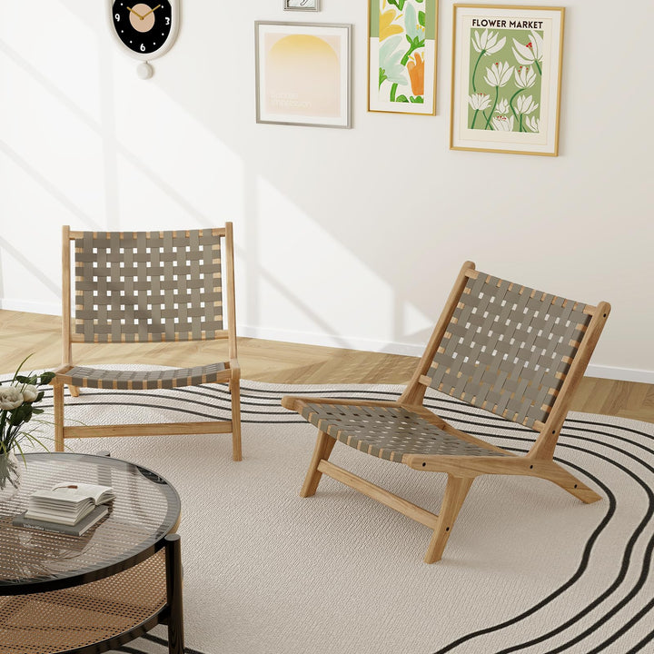 Giantex Woven Accent Chair Set of 1/2, Boho Mid Century Modern Armless Accent Chair w/Nylon Backrest &amp; Seat