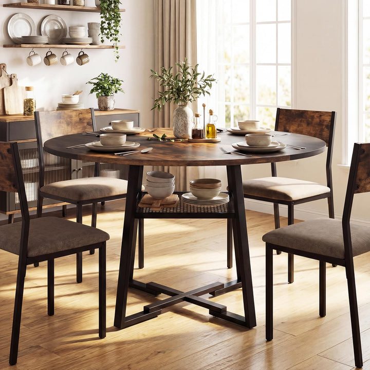 Giantex Round Dining Table for 4-6 | 47.5" Circle Kitchen Table with Storage Shelf