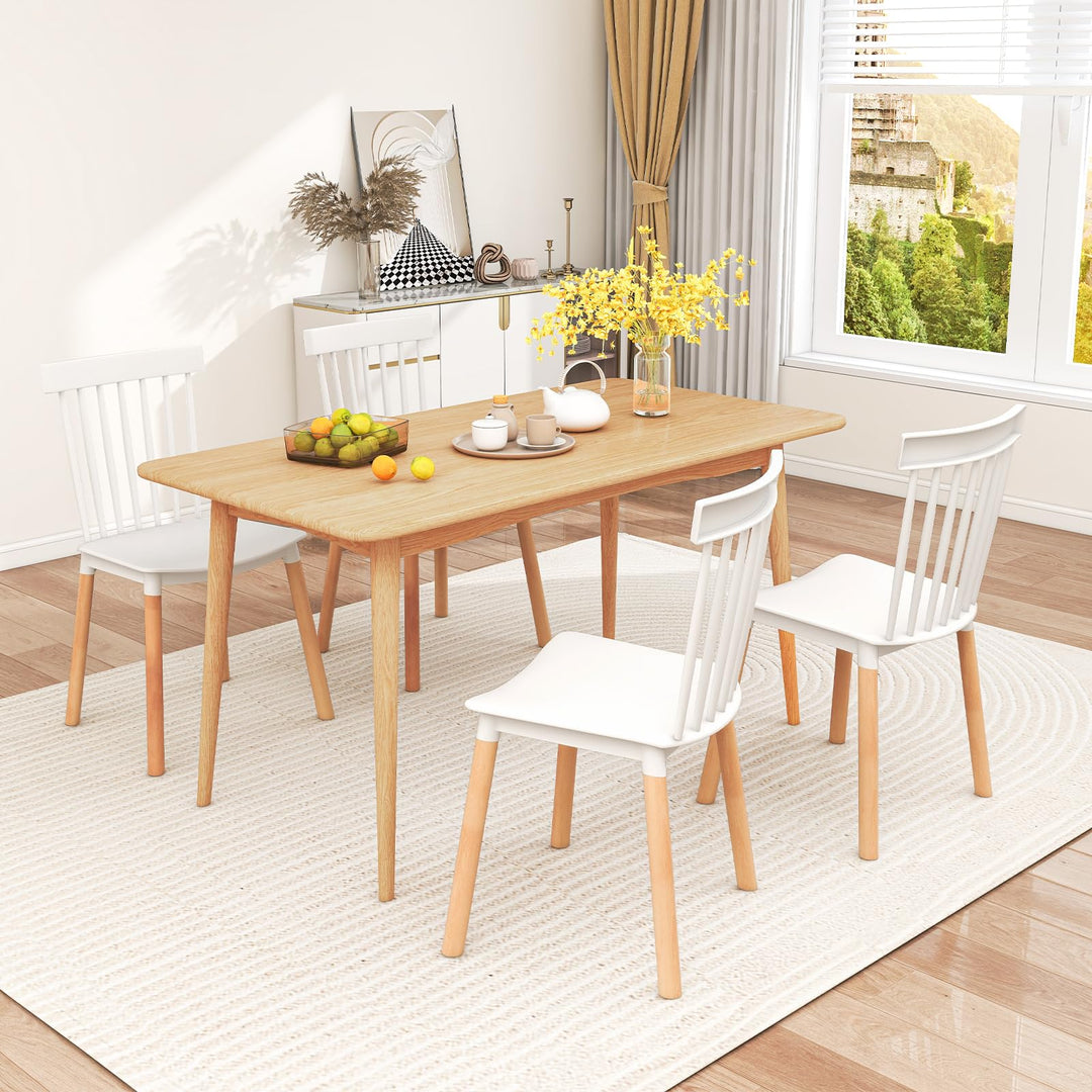 Giantex Set of 4 Windsor Dining Chairs White, Modern Kitchen Chairs w/Spindle Backs &amp; Curved Seats