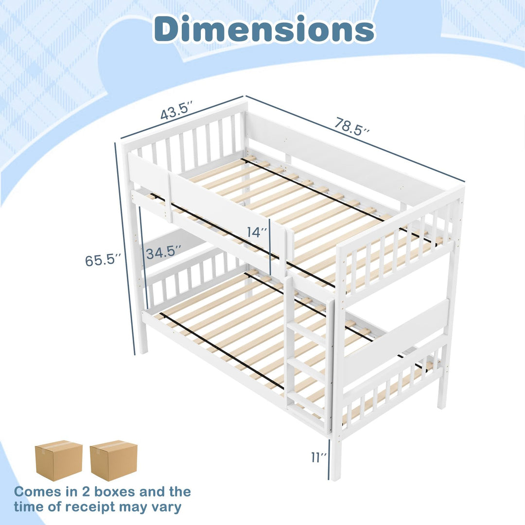 Giantex Wood Bunk Bed Twin Over Twin, Solid Wood Bunk Bed Frame with Ladder &amp; Safety Guardrails