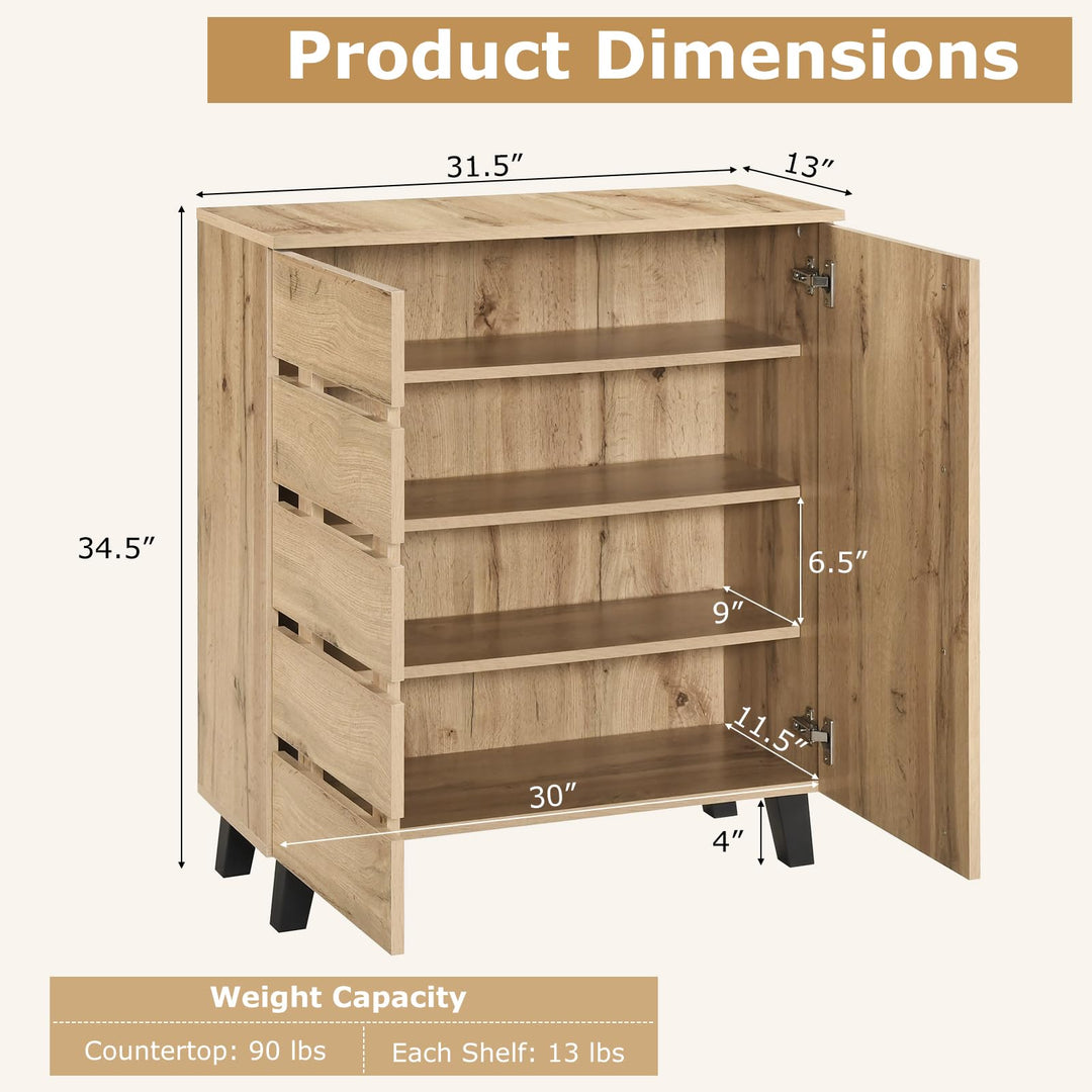 Giantex 4-Tier Farmhouse Shoe Rack Cabinet with 2 Slatted Doors &amp; Removable Shelves