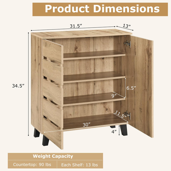 Giantex 4-Tier Farmhouse Shoe Rack Cabinet with 2 Slatted Doors &amp; Removable Shelves