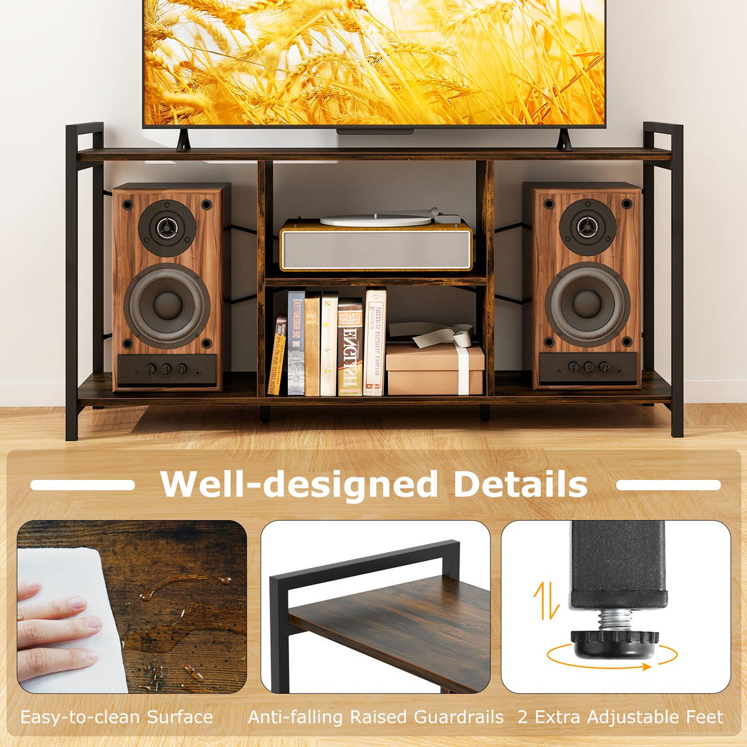 Giantex TV Stand for TVs up to 55", 3-Tier Entertainment Center with Open Storage Shelves, Side Guardrails &amp; Metal Frame