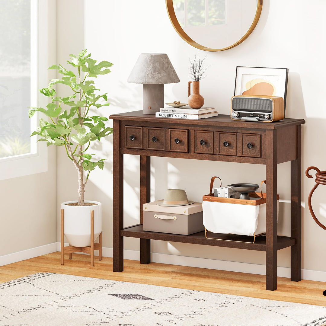 Giantex 38" Narrow Console Table with 2 Drawers &amp; Bottom Open Shelf