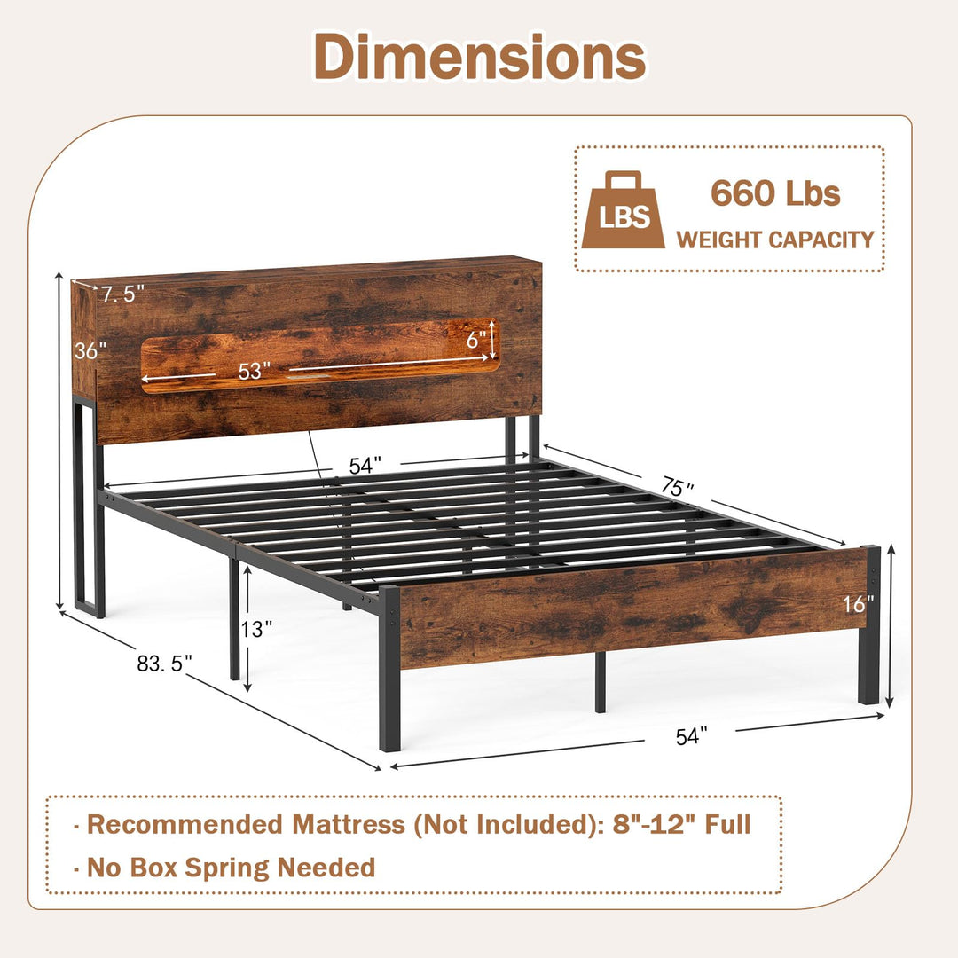 Giantex Full Size Bed Frame with LED Lights &amp; Charging Station