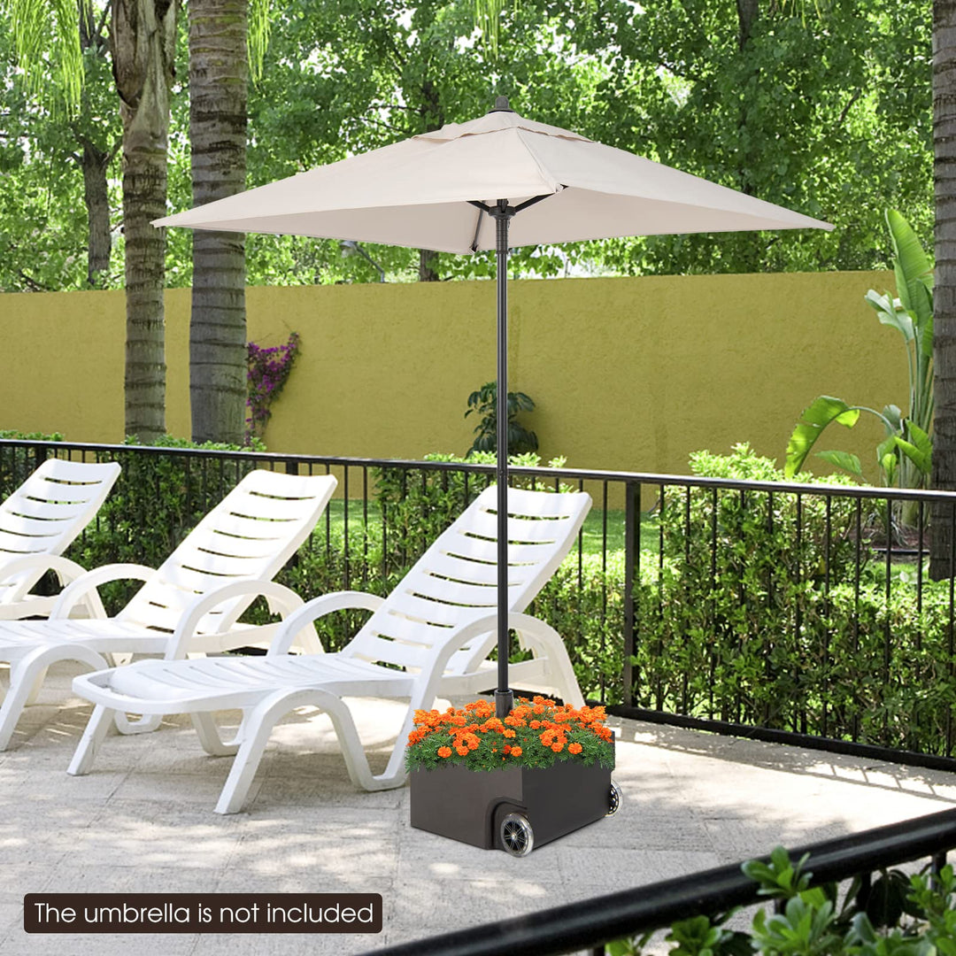 Giantex 150lbs Filled Umbrella Base with Wheels, Heavy Duty Umbrella Stand with Fillable Planter, Drainage Holes, Fit for 1.6&