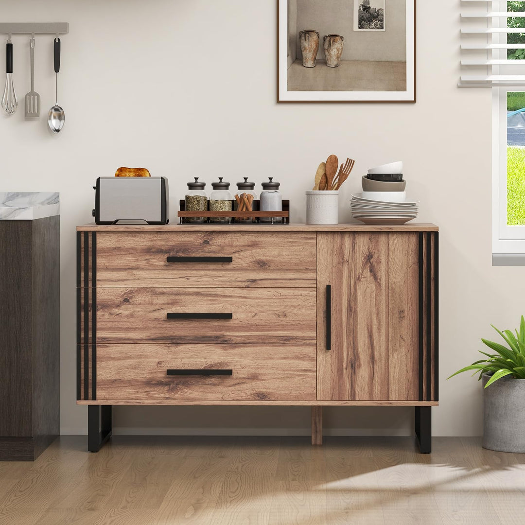 Giantex Buffet Cabinet with Storage, Kitchen Sideboard with 3 Large Drawers &amp; 1-Door Storage Cabinet