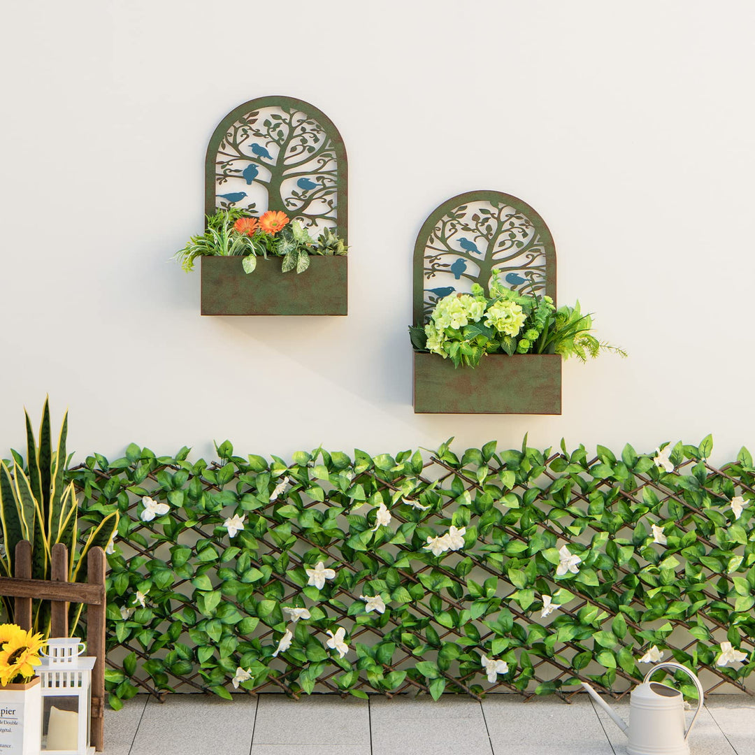 Giantex Raised Garden Bed Set of 2 - Wall-Mounted &amp; Freestanding Decorative Planter Boxes with Trellises