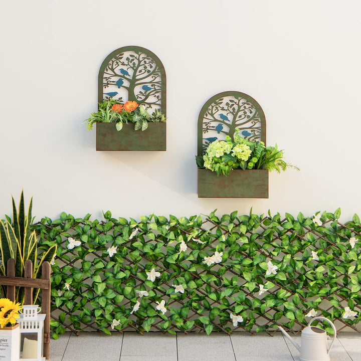 Giantex Raised Garden Bed Set of 2 - Wall-Mounted &amp; Freestanding Decorative Planter Boxes with Trellises