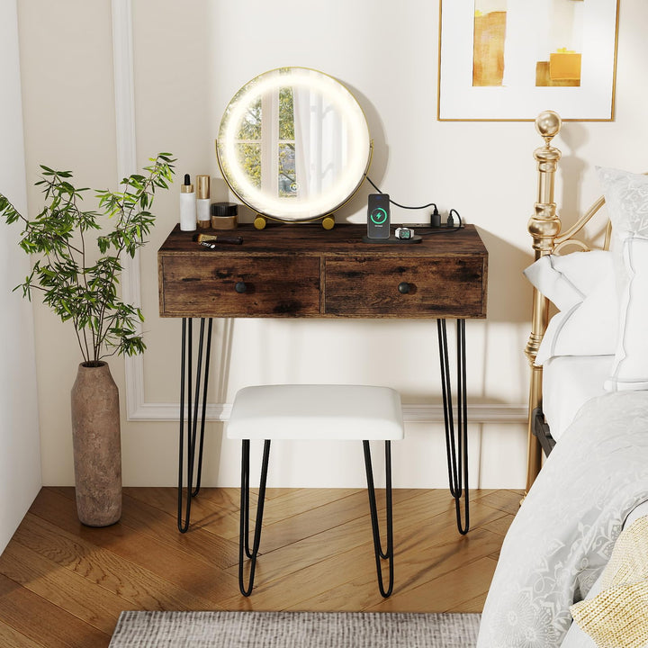 CHARMAID Vanity Desk with LED Lighted Mirror &amp; Charging Station