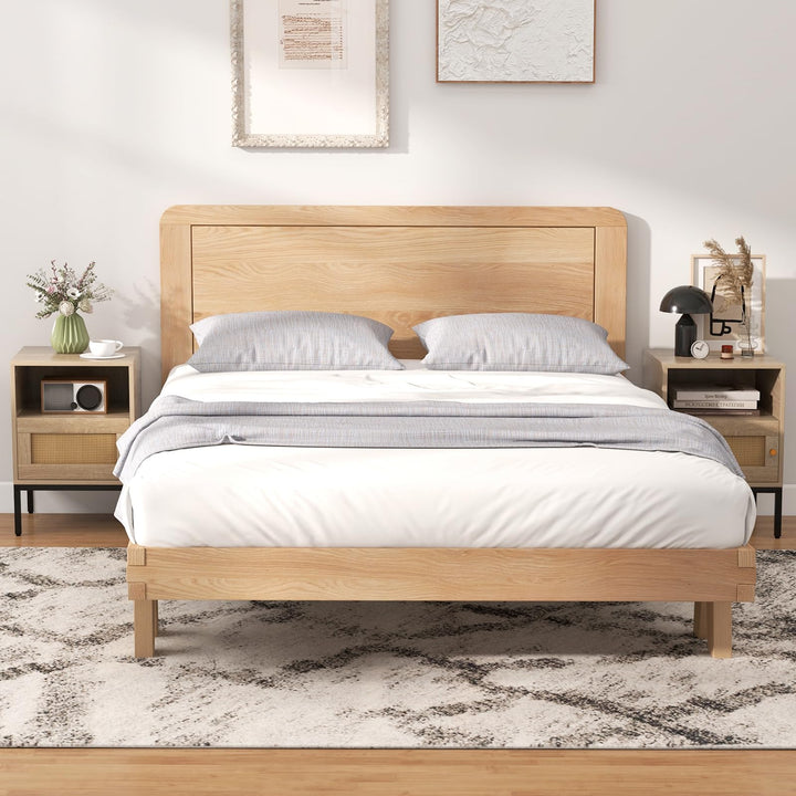 Giantex Rattan Nightstand, Boho Night Stand with Open Storage Shelf &amp; Rattan Decorative Door