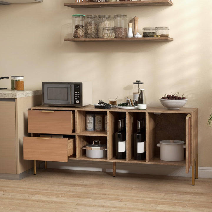 Giantex Mirrored Buffet Cabinet, Wooden Kitchen Sideboard Storage Cabinet w/2 Drawers &amp; 1 Door Accent Cabinet
