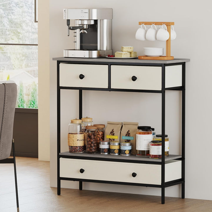 Giantex Farmhouse Console Table 32” Entryway Table with 3 Fabric Drawers &amp; Open Storage Shelf