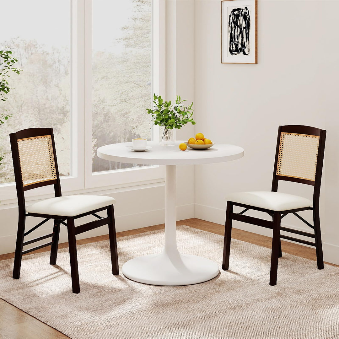 Giantex Folding Dining Chairs Set of 2/4 Rubber Wood Chairs with Linen Padded Seat