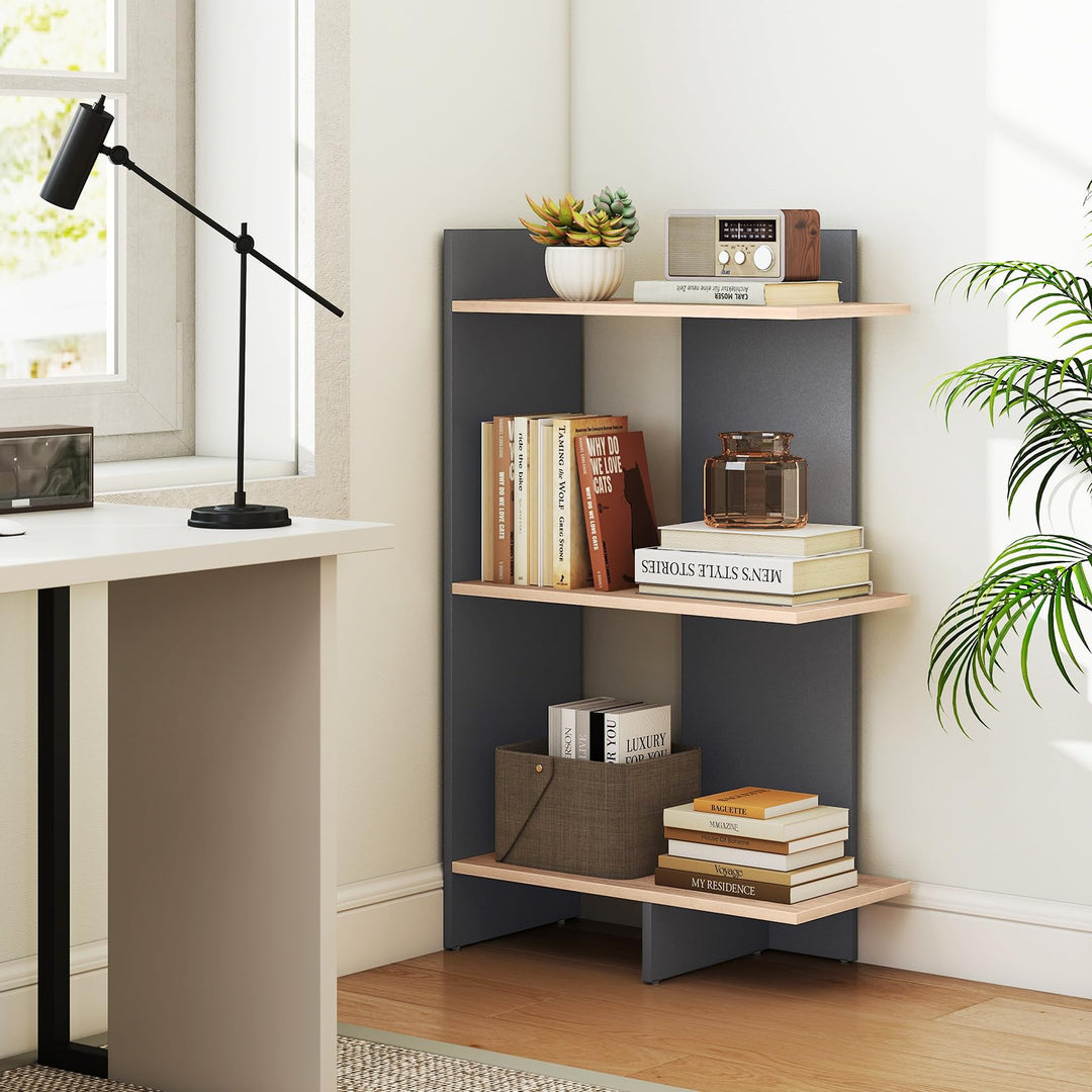 Giantex 3-Tier Wooden Free Standing Open Storage Bookshelf with Anti-Tipping Kit