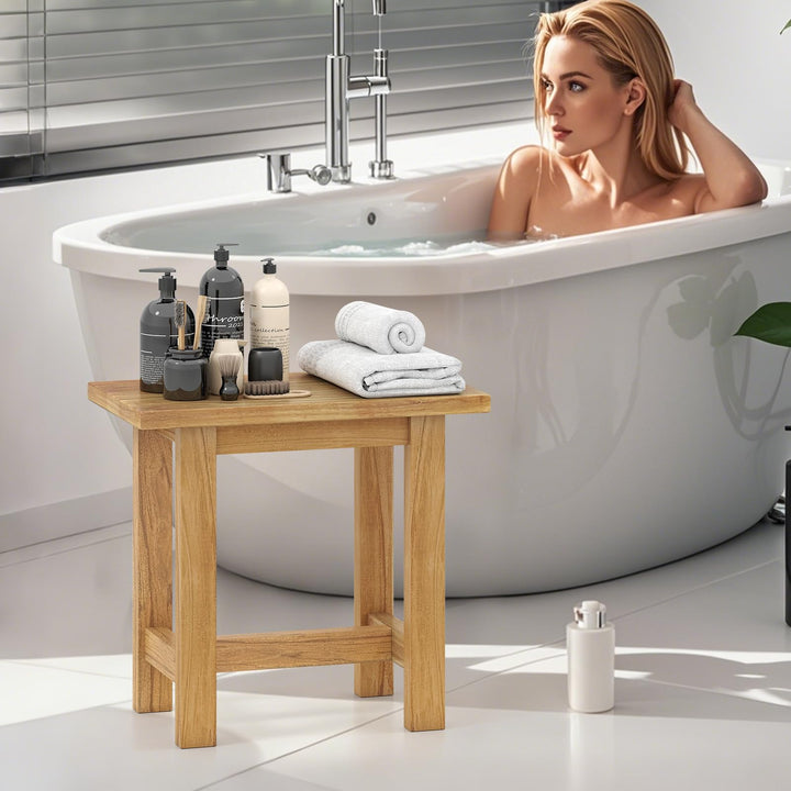 Giantex Teak Shower Bench Stool with Waterproof Spa Bath Seat for Seniors 20&
