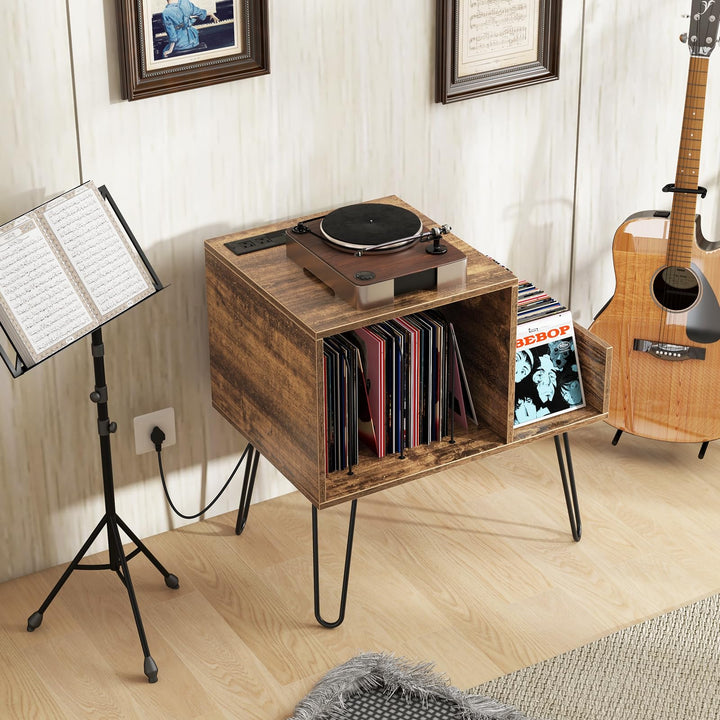 Giantex Record Player Stand with Charging Station, Turntable Stand with Vinyl Divider &amp; Display Shelf