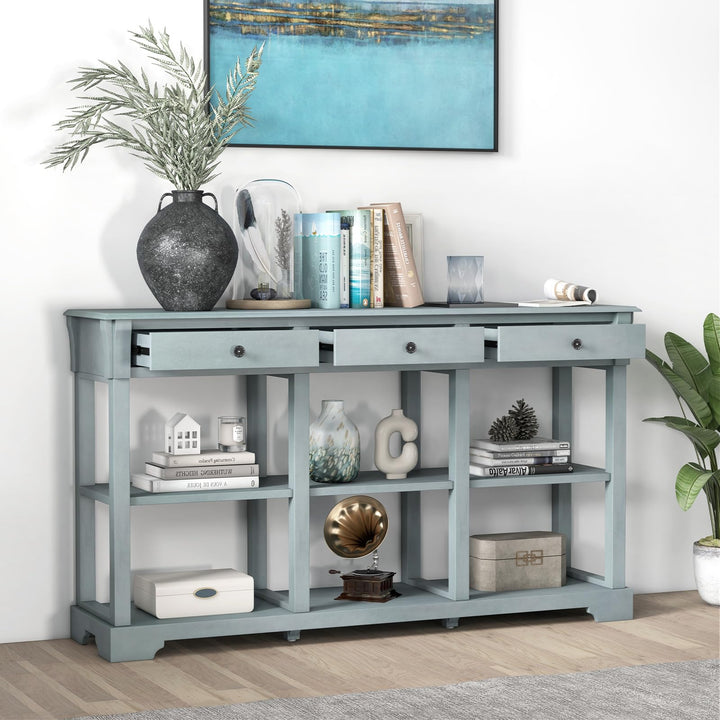 Giantex Console Table with Storage, 58” Long Sofa Table with 3 Drawers &amp; Open Shelves