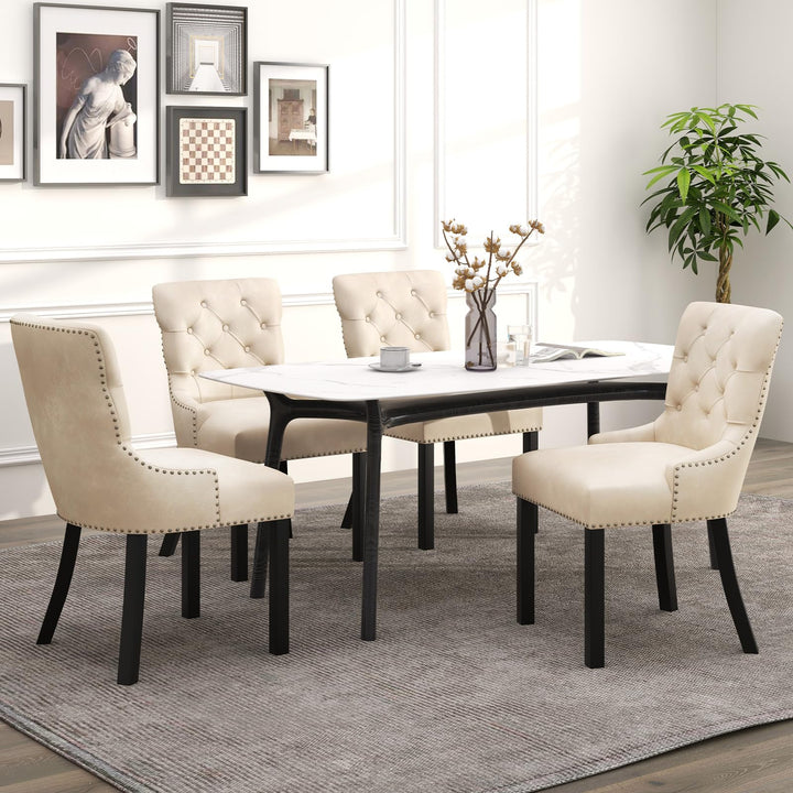 Gianex Upholstered Dining Chairs Set, Wood Wingback Accent Chairs w/Rubber Wood Legs &amp; Nailhead Button Tufted Back