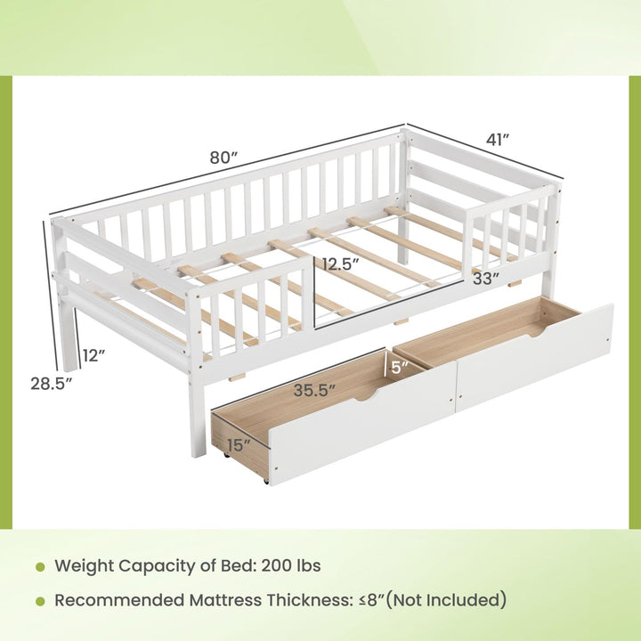 Giantex Twin Daybed with Drawers, Wooden Twin Bed Frame with Side Storage &amp; Slats Support