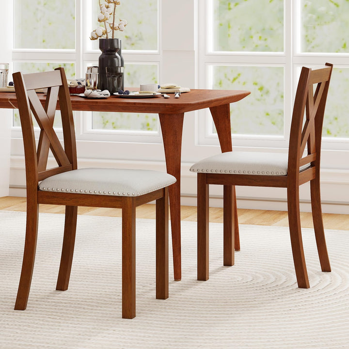 Giantex Wooden Dining Chair Set of 2/4 with Padded Seat and Curved Back