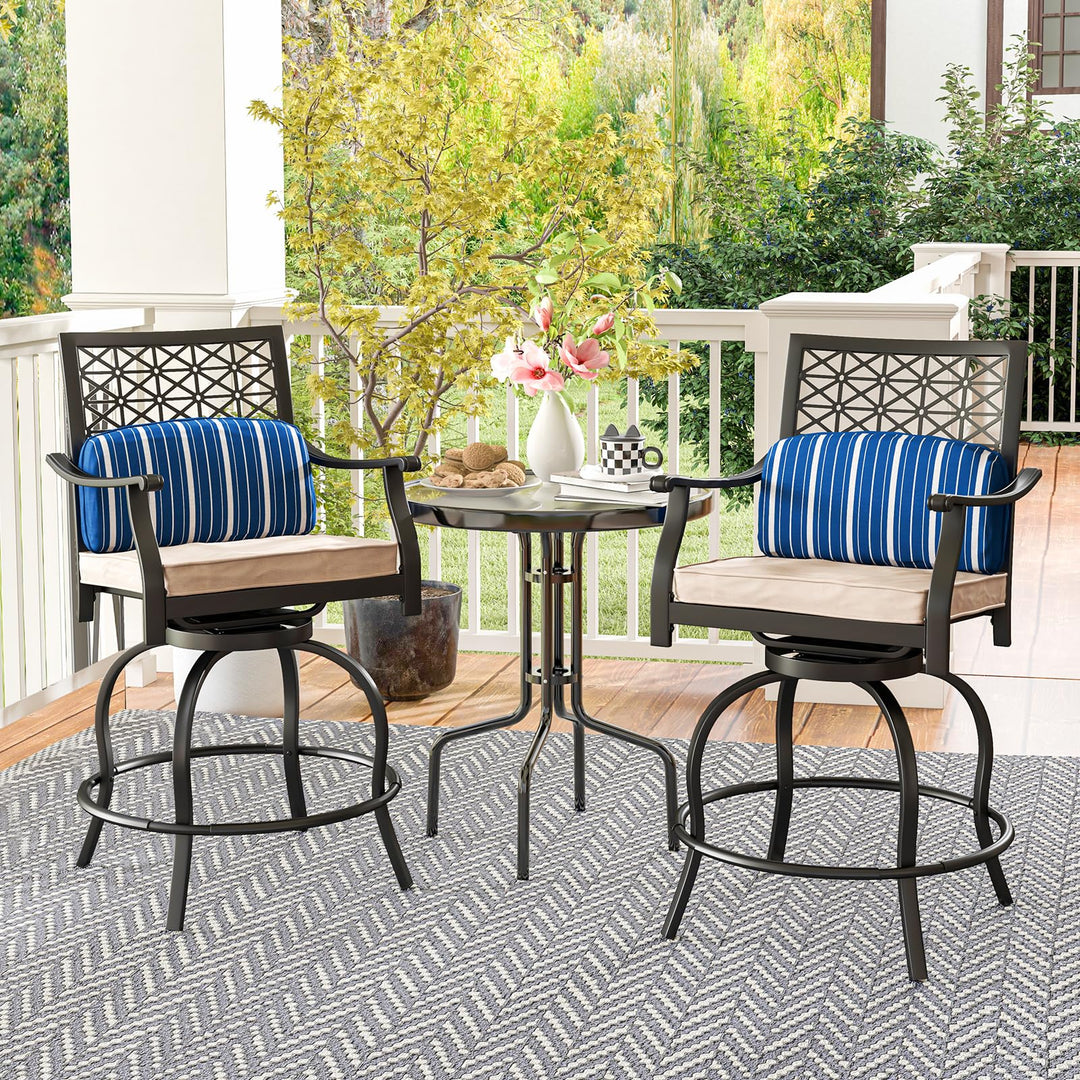 Giantex Outdoor Bar Stools, Metal Patio Bar Chairs with Cushion &amp; Lumbar Pillow
