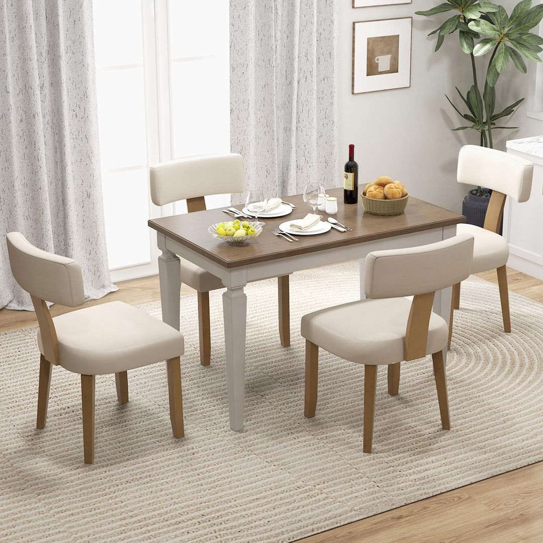 Giantex Upholstered Dining Chairs Set, Mid Century Modern Kitchen Chairs w/Curved Backrest &amp; Rubber Wood Legs