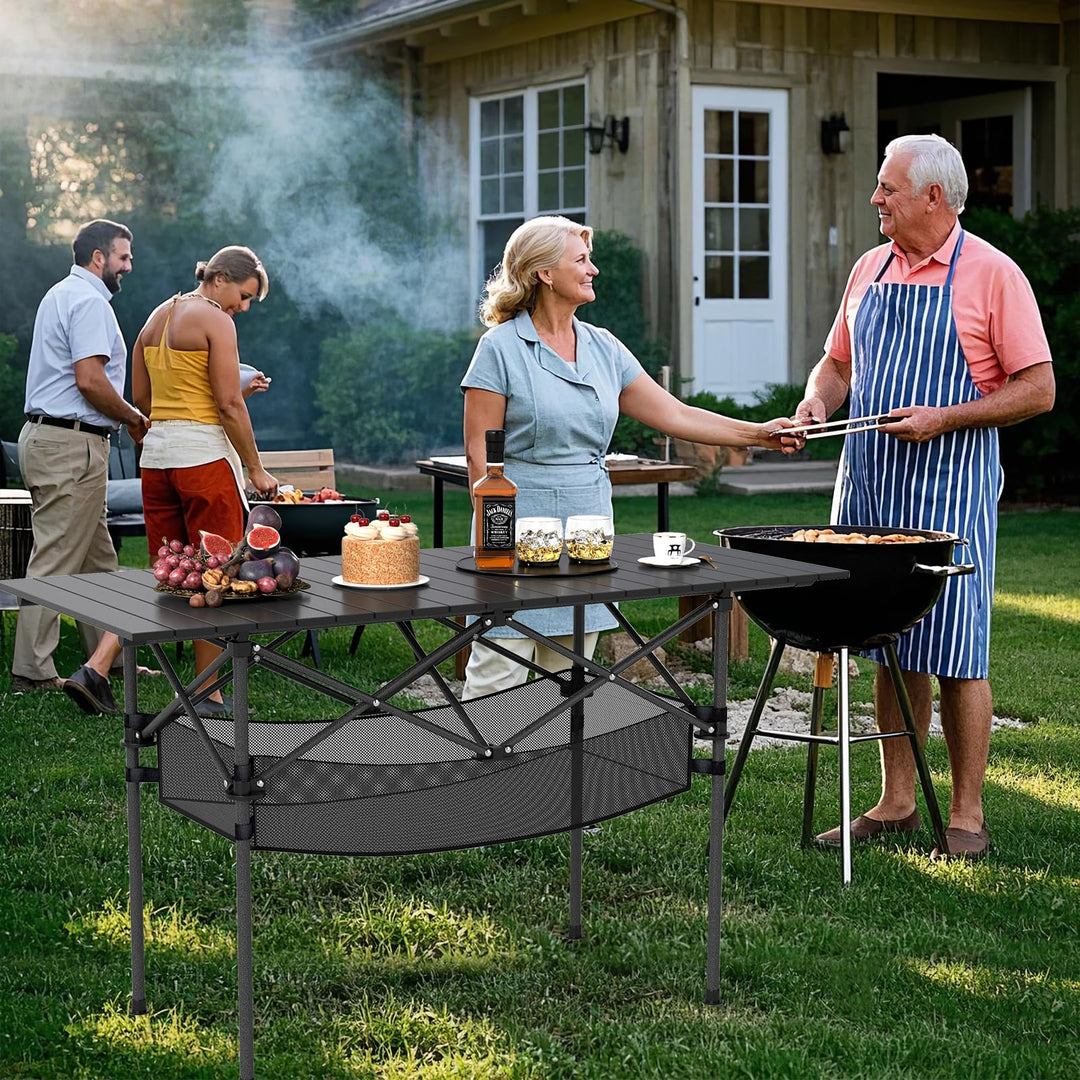 Giantex Folding Camping Table Portable Picnic Table w/Aluminum Roll-up Tabletop &amp; Mesh Basket