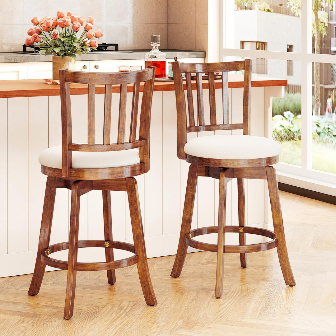 Giantex 30.5" Swivel Bar Stools Set of 2/4 with Rubber Wood Legs &amp; Footrest &amp; Upholstered Seat
