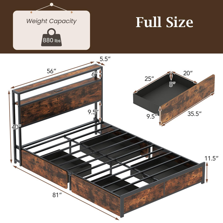 Giantex Queen/Full Size LED Bed Frame with Charging Station &amp; 4 Storage Drawers