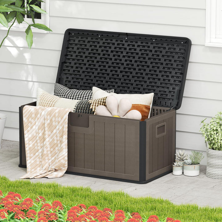 Giantex 100 Gallon Deck Box, Waterproof Resin Box with Lockable Lid