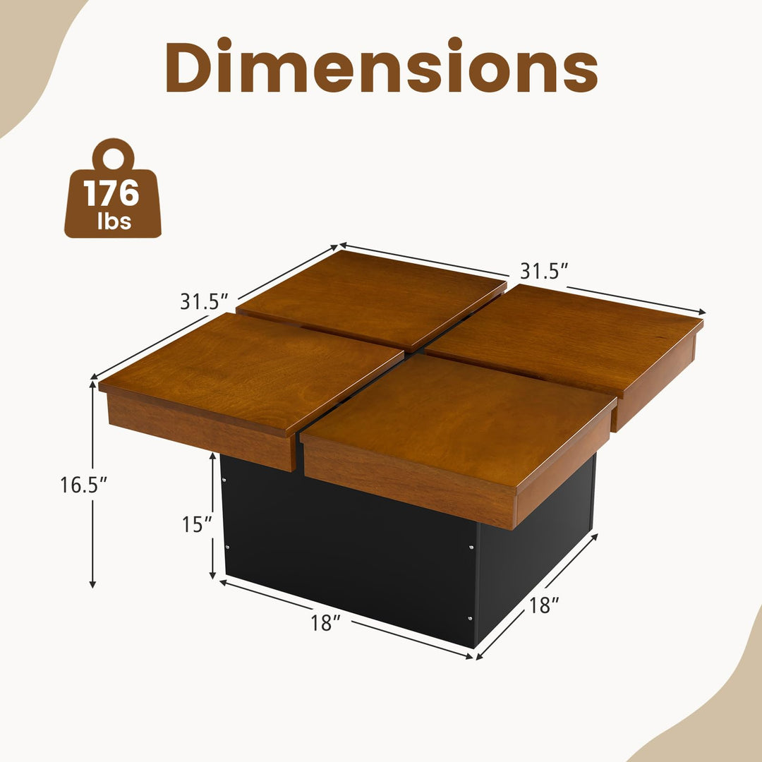 Giantex Square Coffee Table | 31.5 Inch Mid Century Modern Center Table with Solid Wood Veneered Split Top