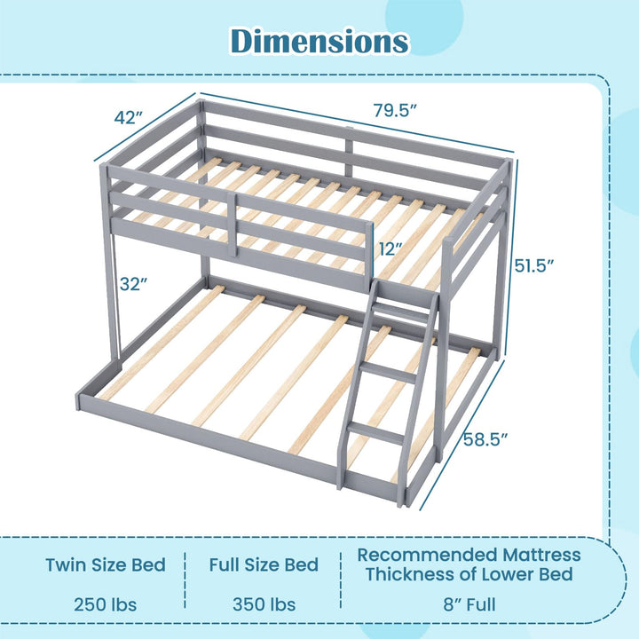Giantex Twin Over Full Bunk Bed Solid Wood Kids Bunk Bed with Full-Length Guardrails &amp; Ladder