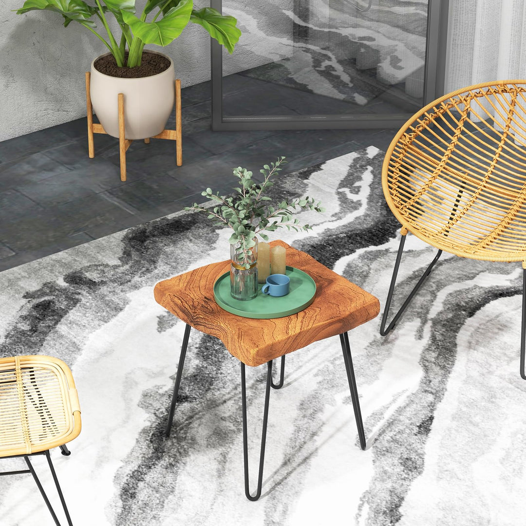 Giantex Teak Wood End Table, Solid Live Edge Outdoor Side Table w/Natural Grain &amp; Heavy-Duty Metal Legs