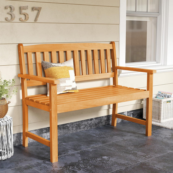 Giantex 2-Person Outdoor Bench Acacia Wood Patio Bench w/Ergonomic Backrest