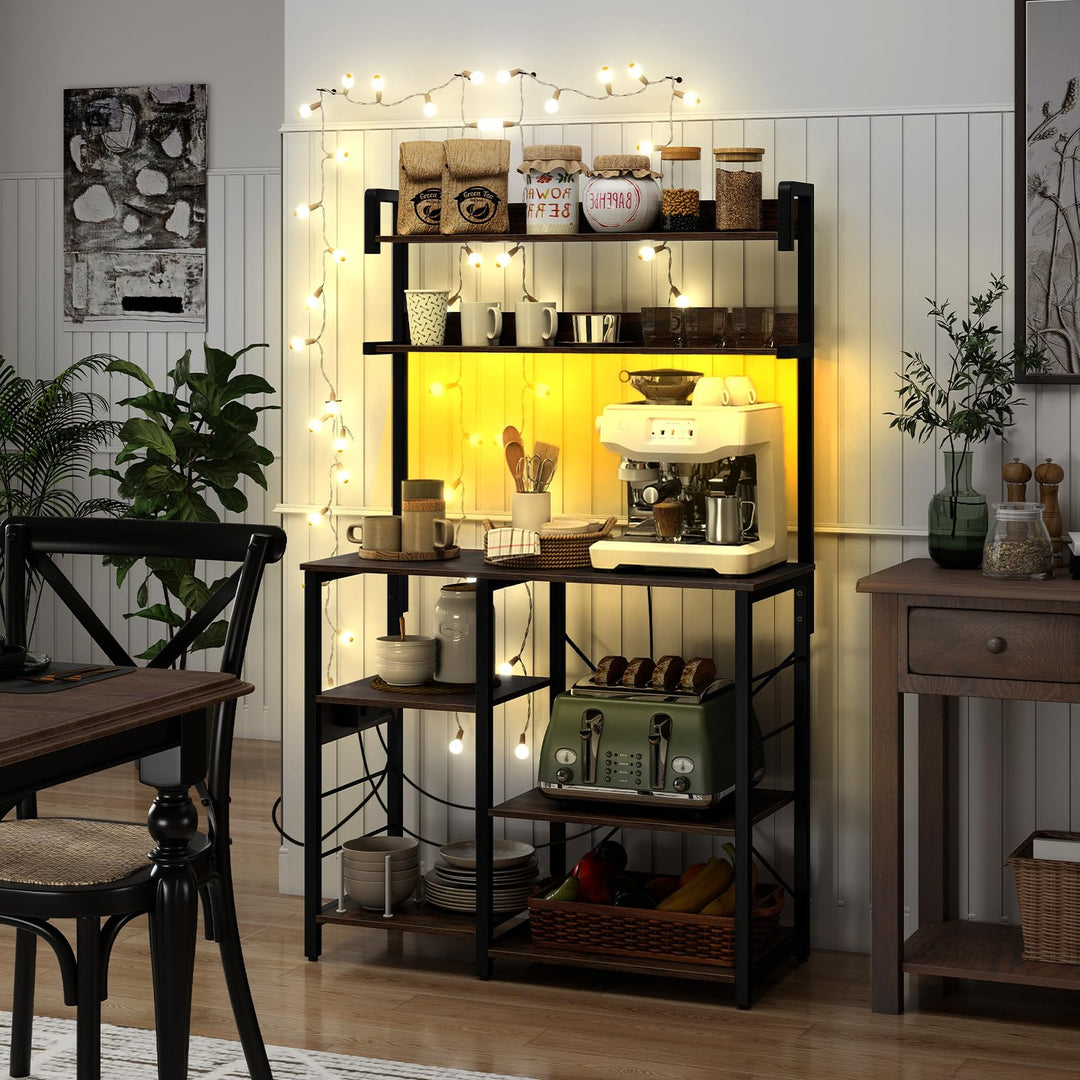 Giantex Bakers Rack with Power Outlet and LED Lights