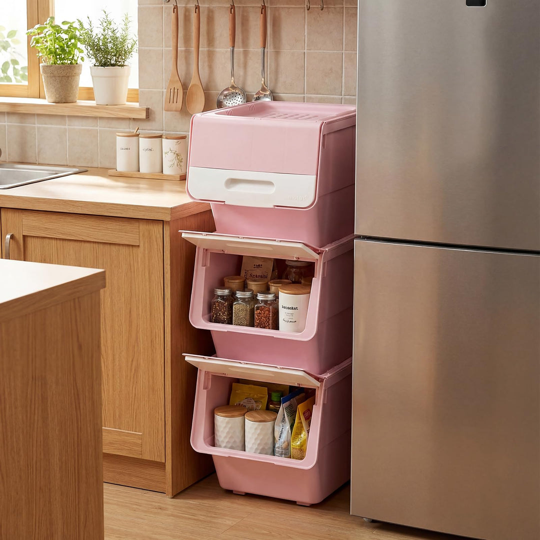 Giantex Plastic Stackable Storage Bins with Lids &amp; Wheels