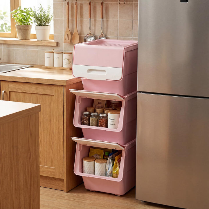 Giantex Plastic Stackable Storage Bins with Lids &amp; Wheels