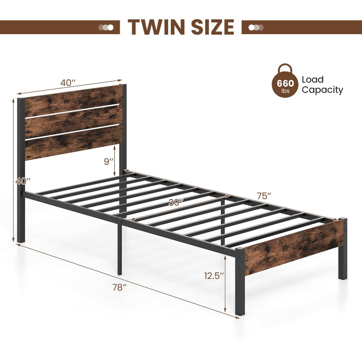 Giantex King/Queen/Full/Twin Size Metal Platform Bed Frame, Industrial Bed Frames with Wood Headboard
