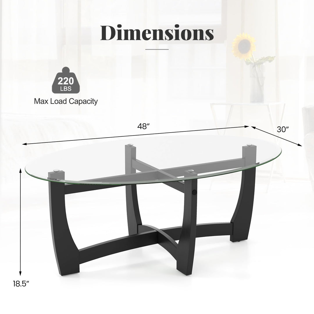 Giantex Glass Coffee Table, 48" Oval Accent Tea Table with Tempered Glass Top &amp; Solid Wood Structure