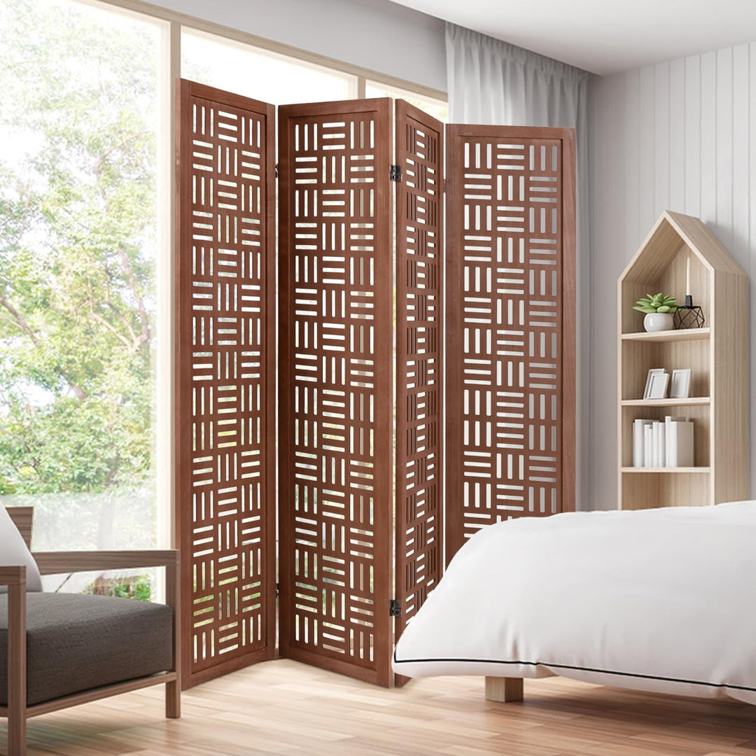 Giantex 4/6 Panels Room Divider - Folding Room Dividers with Carved Cutout Pattern &amp; Solid Wood Frame