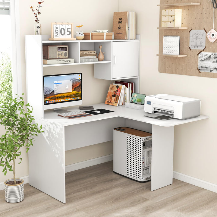 Giantex L Shaped Desk with Hutch, Corner Computer Desk with Storage Shelf &amp; Cabinet
