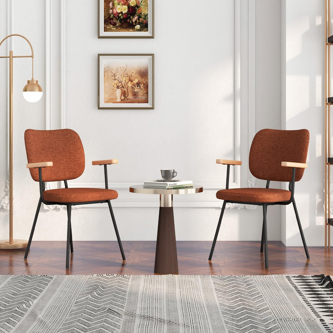 Modern Fabric Dining Chair Set of 2, Padded Armchairs with Linen Fabric