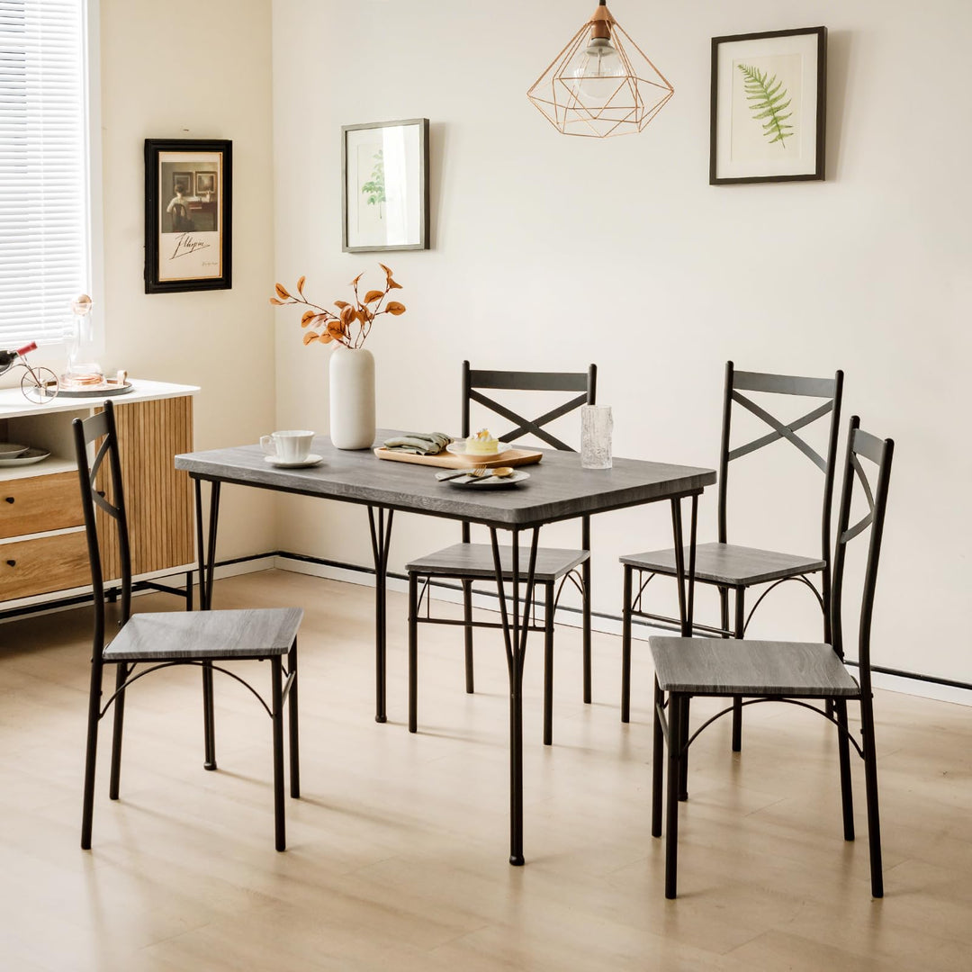 Giantex 5-Piece Dining Table Set, Modern Rectangular Dining Table &amp; 4 Dining Chairs Set with Metal Frame