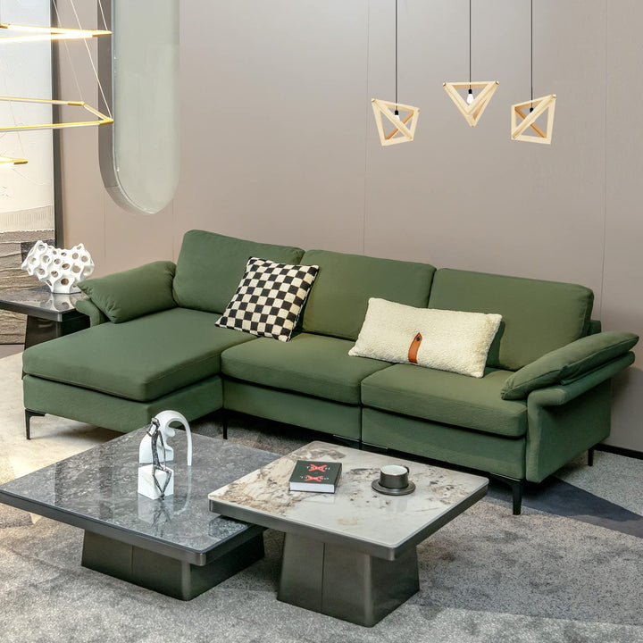 Giantex 100.5" L Convertible Sofa Couch, 3-Seat Sectional Sleeper with USB Ports &amp; Socket