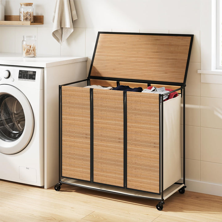 Giantex Laundry Hamper Sorter 3 Section with Lid