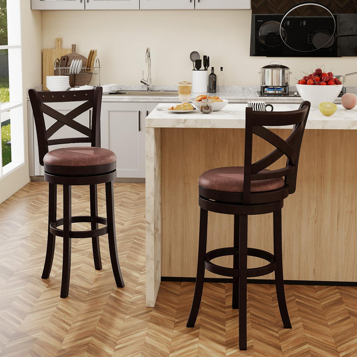 Giantex 30" Swivel Bar Stools with Footrest &amp; Rubber Wood Frame
