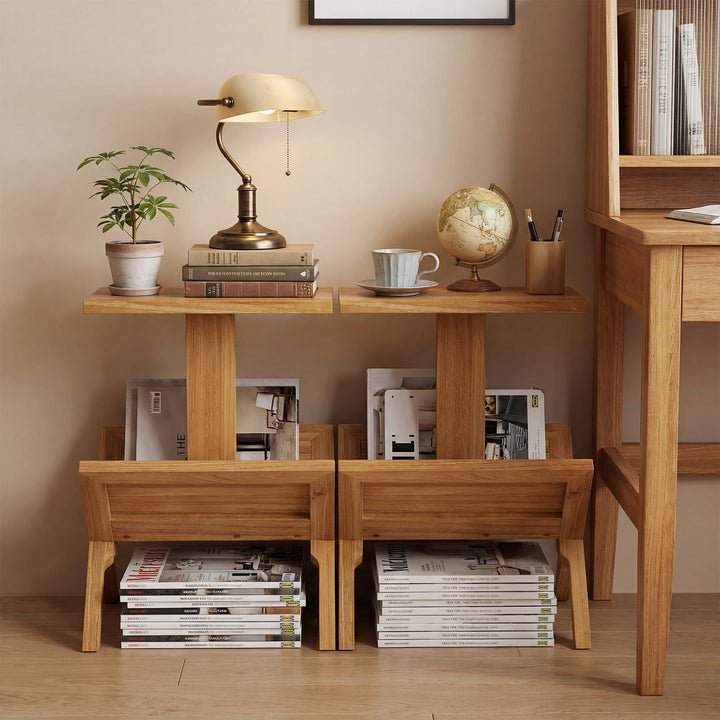 Giantex Side Table Teak Wood Set of 1/2 2-Tier Sofa Couch End Table