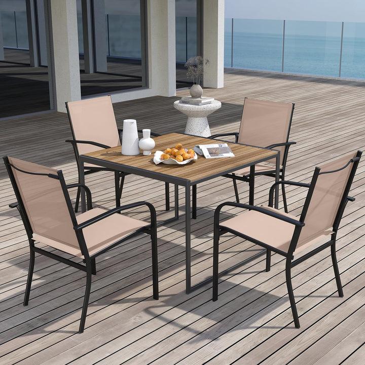Giantex Stackable Patio Chairs with Breathable Backrest &amp; Wide Seat